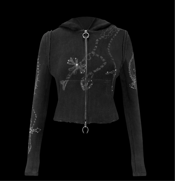 Named Collective Destroy Super Crop Fitted Rib Zip Hoodie