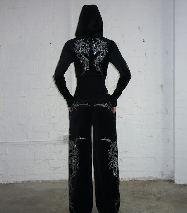 Named Collective Curse Rhinestone Velour Sweatpants Black