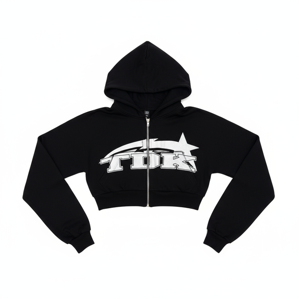 TDK Cropped Black Zip-Up